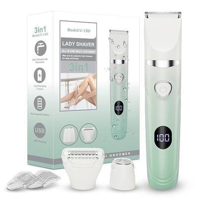 3-in-1 Painless Bikini Trimmer for Women - Electric Pubic Hair Shaver with Ceramic Blade, Wet/Dry USB Razor for Underarm/Leg/Body, Rechargeable Ladies Grooming Kit
