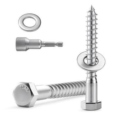 8 Sets 3/8" x 3" Hex Head Lag Screws Bolts with Flat Washers 304 Stainless Steel 18-8 Heavy Duty Lag Screw for Wood, Driver Bit Included