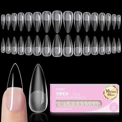 Beetles Tipex Lite Instant Apex Nail Tips, Medium Stiletto, 16 Sizes(00-14) | No Builder Gel Needed, Etched-free Acrylic Nails for DIY Salon-look False Nail Extensions, Full Cover Soft Gel Tips
