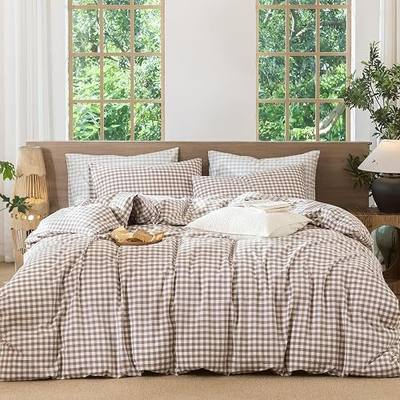 MooMee Gingham Duvet Cover Set 100% Washed Cotton Linen Like King | Relaxed Linen-like Texture. Soft, Breathable & Long-lasting Comfort. Lightweight. Hidden Zipper with 8 Interior Corner Ties