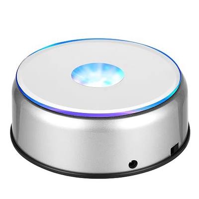 EUSTUMA Rotating LED Display Base Colorful Light Crystal Display Base Stand,Lighted Up Stand Color Changing Small LED for 3D Glass Crystal Art,Holiday Party Decoration. (A-Silver-Multicolor)