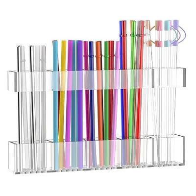 9.5” Large Acrylic Straw Holder for Cabinet Door, Reusable Adjustable Two-Part Straws Organizer with Ultra Sticky Adhesive Strips, 2026 Straw Storage for Kitchen Cupboard (Transparent)