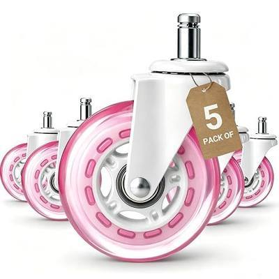 Pink Office Chair Caster Wheels Set of 5, 3 Inch Heavy-Duty Rubber Chair Casters Replacement, Computer Gaming Desk Caster Wheels Smooth Rolling for Hardwood Carpet Tile Floors, 11 * 22mm Universal fit
