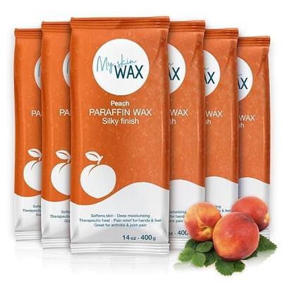 Paraffin Wax Refills Maxi Pack for Hands and Feet Bath – 6 Large 14 oz Blocks (5.25 lb) Peach Scent, Moisturizing Non-Greasy Wax for Arthritis Relief, Pedicure, Home Spa