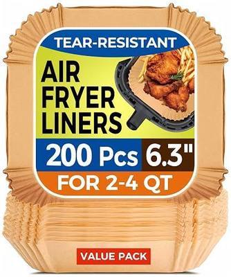 Vailnd 6.3" Square Air Fryer Liners Disposable 200Pcs for 2-4 QT Basket | Non-stick, Oil Proof, Heat Resistant Air Fryer Parchment Paper for Oven, Pans & Baking