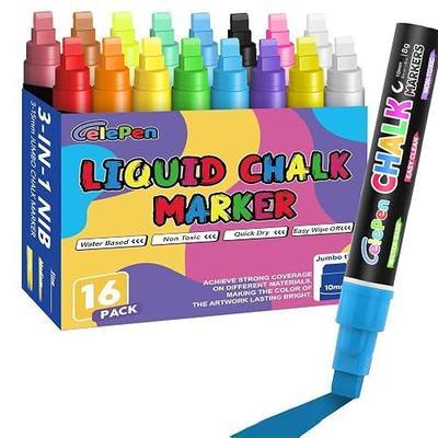 Window Chalk Markers for Cars Glass Washable, 16 Colors Jumbo Liquid Chalk Marker Pens with 10mm 3 in 1 Nib Wide Tips, Big Chalkboard Markers Car Window Paint Pens for Auto, Bistro, Mirror, Poster