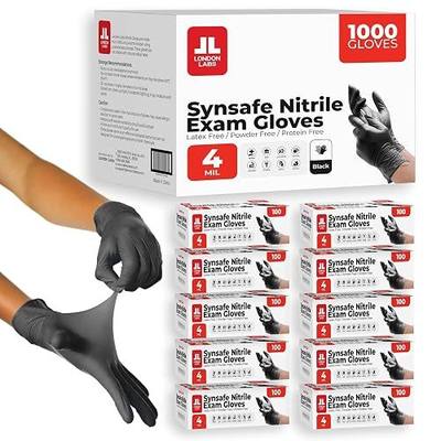 London Labs Synsafe 4 Mil -Black Nitrile Exam Gloves –Disposable Latex Free & Powder Free – Extra Strong, Rubber Gloves – First Aid Kit, Medical, EMT, Cleaning, Cooking | Bulk Case of (1000 ct)