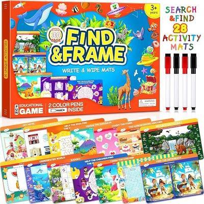 Search and Find Activity Book for Kids Ages 3-5, 28 Reusable Learning Activities with 14 Double-Sided Dry Erase Mats, Preschool Busy Book, Road Trip Travel Toy, Screen-Free Educational Gift