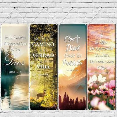 Church Banners for Sanctuary Wall, Spanish True North Vbs 2025 Church Banners with Scripture Decoration for Sunday School, Inspirational Religious Hanging Scenic Sign(72 x 24 inches)
