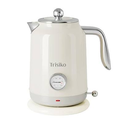 Trisiko® Electric Kettle with Thermometer, 1.7L / 57 oz White Electric Tea Kettle, 1200W Hot Water Kettle with Auto Shutoff, Boil-Dry Protection, 360-degree Cordless Base for Coffee and Tea
