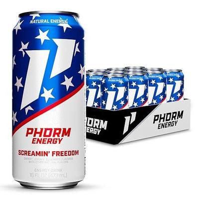 Phorm Energy Drink, Screamin’ Freedom, Sugar Free, 16 oz 12 Pack | With 200mg Natural Caffeine from Green Tea, Nootropics, Electrolytes & B Vitamins, Supports Focus and Sustained Energy