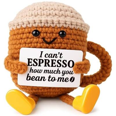 Birthday Gift for Her Him Women Men Girlfriend Boyfriend, Positive Crochet Espresso Cup, Cute Small Coffee Lover Gift for Best Friend Couple Wife Husband Mom