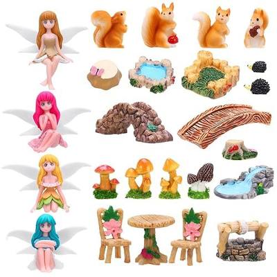 25Pcs Fairy Garden Accessories, Miniature Garden Ornaments Landscape Decorations Mini Fairy Figures Animal Plant Furniture Set for DIY Terrarium Potted Plants Dollhouse Desk Decor