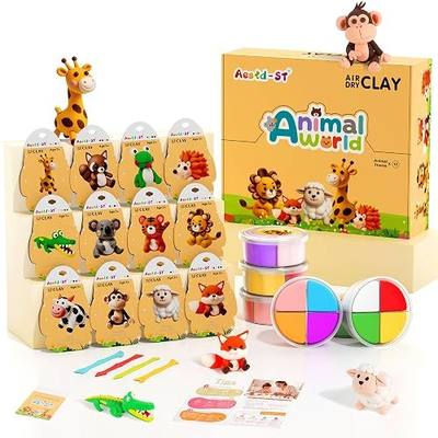 Aestd-ST Air Dry Clay Kit - Animal Theme, Modeling Clay for Kids | DIY Magic Clay with Sculpting Tools and Tutorials, 12 Boxes Molding Clay, Soft & Non-Sticky, Arts and Crafts Gift for Kids