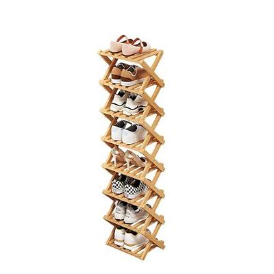 Simcat Bamboo Shoe Rack, Portable Folding Storage Rack, No Installation | Eight Layers Of Primary Colors, Free Standing Design, Ideal For Entryway, Closet, Dorm, Small Spaces