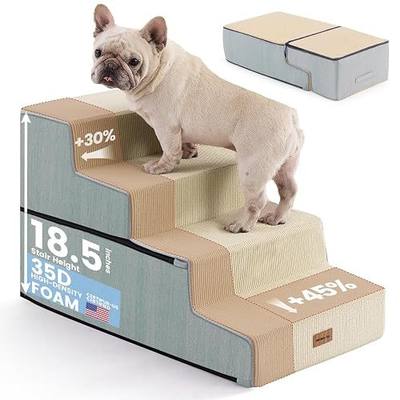 Gardner Pet Dog Stairs for Small Dogs 18.5" H, 4-Step Extra Wide Dog Steps for Bed, Pet Stairs for Bed and Couch with Durable Non-Slip Waterproof Fabric Cover and Soft Foam, Beige