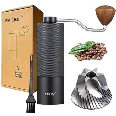 Manual Coffee Grinder with Double Bearing System Coffee Bean Grinder, 25g Capacity Hand Coffee Grinder, Stainless Steel 6-Star Burr Mill (BLACK, 6star-stainless steel)