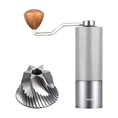 Manual Coffee Grinder with Double Bearing System Coffee Bean Grinder, 25g Capacity Hand Coffee Grinder, Stainless Steel 6-Star Burr Mill (GRAY, 6star-stainless steel)