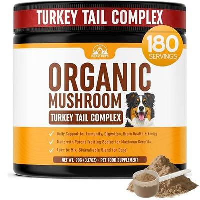Turkey Tail Mushroom for Dogs Supplement Powder (90g) Organic Mushroom Complex with Lion's Mane for Dogs - Immune Support, Brain Health and Digestion - Third Party Tested, Non-GMO and Made in USA