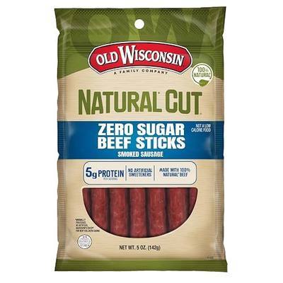 Old Wisconsin Natural Cut Beef Sausage Snack Sticks, Zero Sugar, Naturally Smoked, Ready to Eat, High Protein, Low Carb, Keto, Gluten Free, No Artificial Preservatives or Nitrates, 5 Ounce