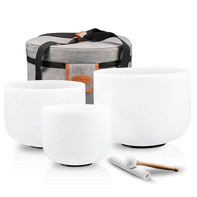 RYAN DVAN 432Hz 6"B 7"A 8"G Crystal Singing Bowl Set of 3 | Frosted Quartz Sound Bowls for Crown, Third Eye & Throat Chakra, Meditation, Sound Bath, Yoga & Sound Therapy