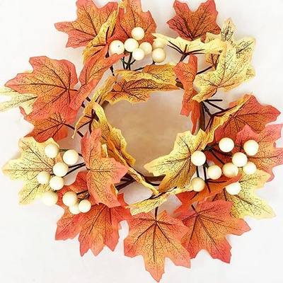 1pcs 9.8" Candle Rings Artificial Flower Wreath Autumn Harvest Maple Leaf with Ginkgo Fall Thanksgiving Table Centerpiece Front Door Harvest Festival Home Decor