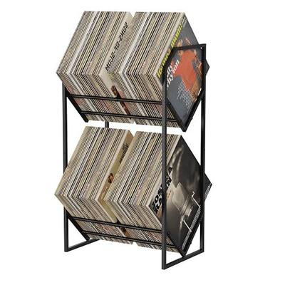 Vinyl Record Storage Rack, 2-Tier Vinyl Record Stand 200 Lps, Reinforced Design Album Display Shelf for Records Storage and Holder, Metal Records Rack Organizer (2 Tier)