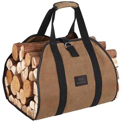 FEED GARDEN Firewood Carrier Bag Heavy Duty Waxed Canvas Log Carrier for Firewood Large Log Tote Fire Wood Carrying Bag with Handles for Easy Transport Carrying and Wood Stove Accessories