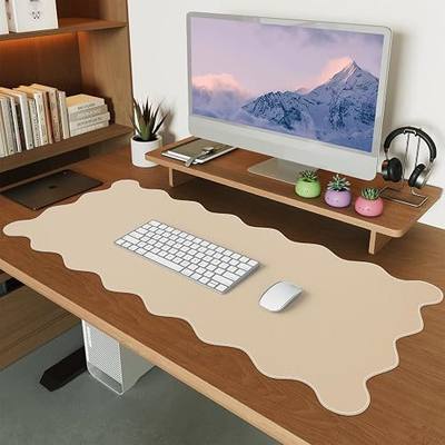 iCasso Leather Mouse Pad,Extra Large Desk Pad,Back to School Cute Scalloped Computer Mat for Desktop,Non-Slip Nail Mats with Stitched Edges,Waterproof PU Desk Protector Pad for Office Home Dorm