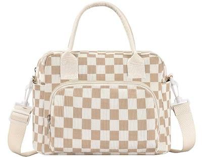 Lunch Bag Women Lunch Box for Women Adult Cute Insulated Lunch Bag Lager Cooler Lunch Tote Bags for Work Picnic (Beige-Brown Plaid)