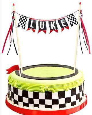 Race Car Cake Topper, Custom Name Race Car Birthday Cake Decorations, Race Car Party Decorations Checkered Flag Cake Banner
