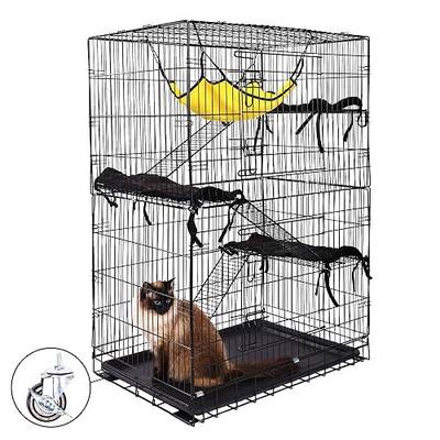 ELEVON 3-Tier Indoor Cat Cage, Large DIY Cat Crate & Cat Kennel with 3 Cat Beds and 2 Front Doors, Metal Fence with Ladder and Hammock, Suitable for Rabbits, Squirrels, Cats to Play and Rest