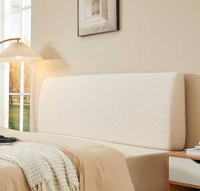 Pinmoco 4.7" Upholstered Headboard for Queen Size Bed, Height Adjustable and Ergonomic Headboard, Easy Assemble, Sturdy and Durable, Teddy Velvet, Beige