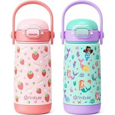 Fimibuke Toddler Water Bottle, 14oz Kids Insulated Cups with Straw Lid | BPA FREE 18/8 Stainless Steel Metal Tumbler Leak Proof Double Wall Vacuum Kids Cup Toddler Water Bottle for School Boys Girls