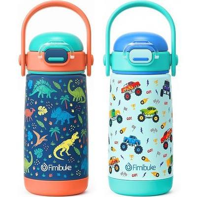 Fimibuke Toddler Water Bottle, 14oz Kids Insulated Cups with Straw Lid | BPA FREE 18/8 Stainless Steel Metal Tumbler Leak Proof Double Wall Vacuum Kids Cup Toddler Water Bottle for School Boys Girls