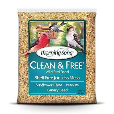 Morning Song Clean & Free No Mess Wild Bird Seed – 12 lb. Shell-Free Bird Food Blend with Sunflower Chips, Peanuts & Canary Seed – No Waste Bird Food for Outside Feeders