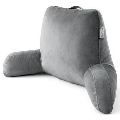 Reading Pillow with Adjustable Memory Foam,Adult Backrest with Arms, Back Pillow for Sitting in Bed with Washable Cover- Large, Gray