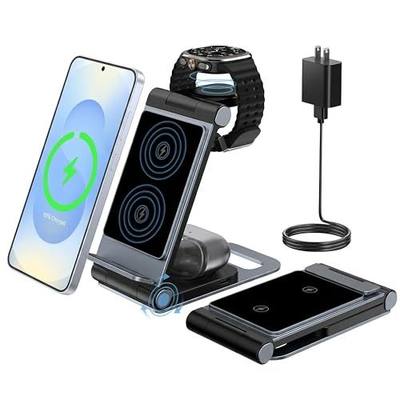 Wireless Charger for Samsung 3 in 1 Wireless Charging Station Foldable Wireless Charger Stand for Samsung S26 S25 Ultra Plus FE S24 S23 S22 S21 /Z Flip/Z Fold/Note Galaxy Watch 9/8/7/6/5/4 Galaxy Buds