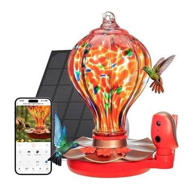 Smart Hummingbird Feeder with Camera, 2K HD Wireless Bird Feeder Camera with AI Bird Detection, PIR Motion Alerts, Water Level & Quality Detection, Solar Rechargeable, IP66 Outdoor, Red