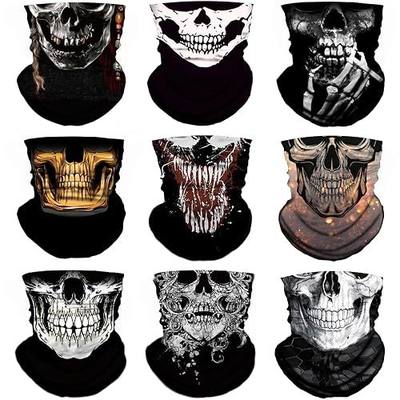 M-YOUNG 9 Pack Neck Gaiter Skull Motorcycle Face Mask for Men Women Face Cover Mask Head Wrap Balaclava Headwear