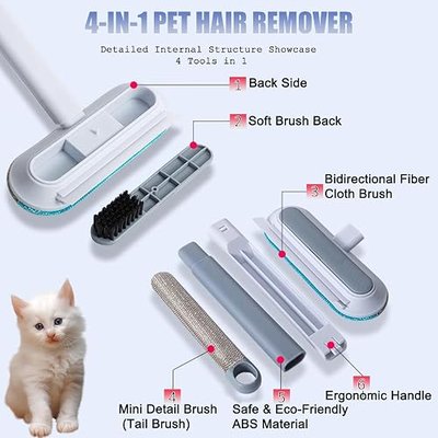 Cat Hair Remover 4-in-1 Multi-Functional Pet Hair Remover Brush,17.7Inch, Reusable Washable Lint Cleaner for Dog and Cat Hair, Gentle on Furniture, Sofas, Pet Beds, Bedding, Carpets, Clothing