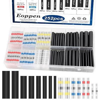 252Pcs Solder Seal Wire Connectors Kit, 120Pcs Heat Shrink Wire Connectors & 132Pcs Heat Shrink Tubing Waterproof and Insulated Electrical Wire Terminals for Marine, Automotive