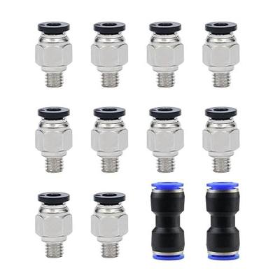 10 Pcs PC4-M6 Pneumatic Straight Fitting and 2pcs Plastic Push to Connect Straight Union Tube Fitting, Suitable for PTFE tube with an outer diameter of 4mm, M6 thread