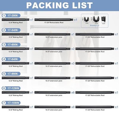 Closet Rods For Hanging Clothes,17-39 Inches Stepless Spring Adjustable Closet Rod With bracket U-shaped,1.3 Inches Heavy Duty Closet Hanging Rod For Wardrobe,Laundry room,Bathroom And Windows