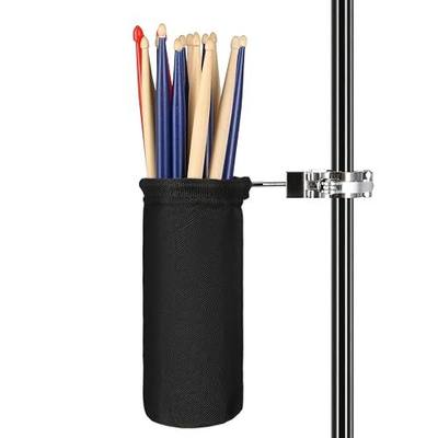 Drumstick Bag Holder Drum Stick Holder Mallets Up to 14 Pairs of Drumsticks with Aluminum Alloy Mounting Clip and Metal Steel Rims for Drum Kit & Music Stand(2.3cm Diameter Pole)