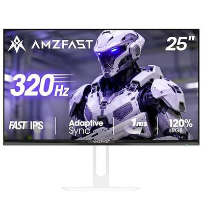 Amzfast 25 Inch White Gaming Monitor 320Hz/300Hz/240Hz, FHD 1080P 1ms Fast IPS Monitor, 12 Months Warranty Exchange (DP Cable) TÜV Rheinland Eye Care | AI Crosshair, Night Vision Function, AMZG25F6F