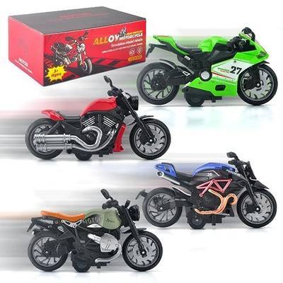 4-Pack Motorcycle Toy for Kids - Pull Back Motorcycles with Sounds & Lights, 1:12 Scale Die Cast Friction Powered Toy Cars, Toys for 3 4 5 6 7 8 Year Old Kids, Birthday Gifts for Boys
