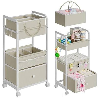 Cidaziya 2In1 Baby Diaper Caddy Organizer and Storage, 3 Tier Rolling Cart with Drawer, Detachable Dividers, Mobile Utility Cart Baby Dresser Clothes Organizer for Baby Essentials, Bedroom, Nursery