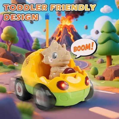 2-Pack Remote Control Dinosaur Toy Car for Kids - Birthday Gifts for Boys Toddlers Ages 18+ Months, 2 3 4 5 Year Old, Dino RC Vehicle with Lights and Music