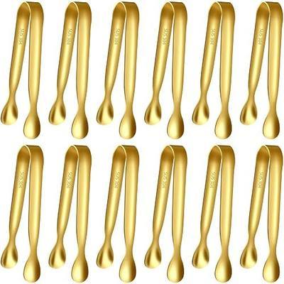 HOTEC 12Pcs Mini Gold Tongs for Serving, 4.3" Small tongs Stainless Steel Sugar Tongs for Coffee Bar, Tea Party, Appetizers, Desserts, Buffet and Ice Bucket Food-Grade & Dishwasher Safe
